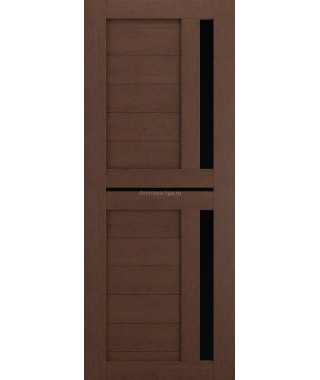 Дверь из экошпона Техно 9 (Ясень коричневый черное стекло)